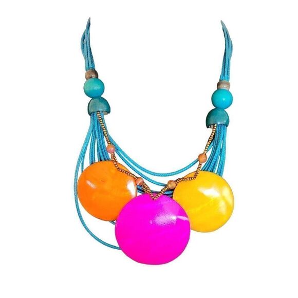 Colorful Costume Jewelry Pink Turquoise Beaded Necklace - Picture 1 of 10